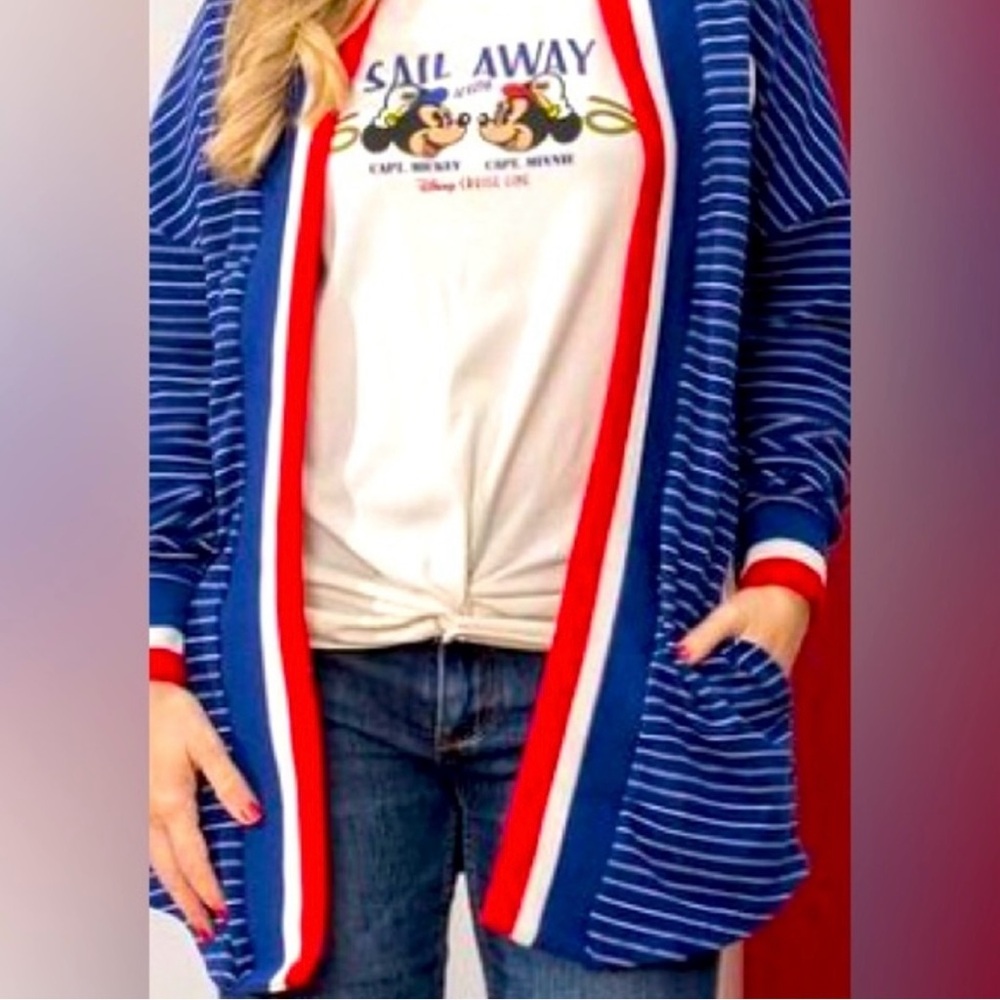 Disney Cruise Line Sail Away Cardigan with Red & White Trim - size L